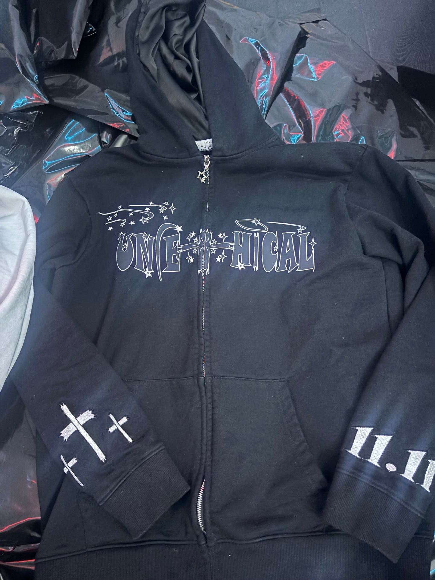 Black unethical zipup hoodie