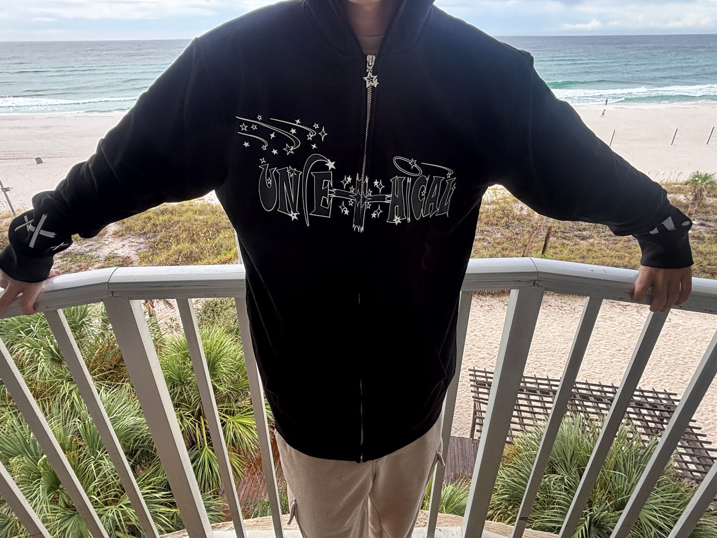 Black unethical zipup hoodie