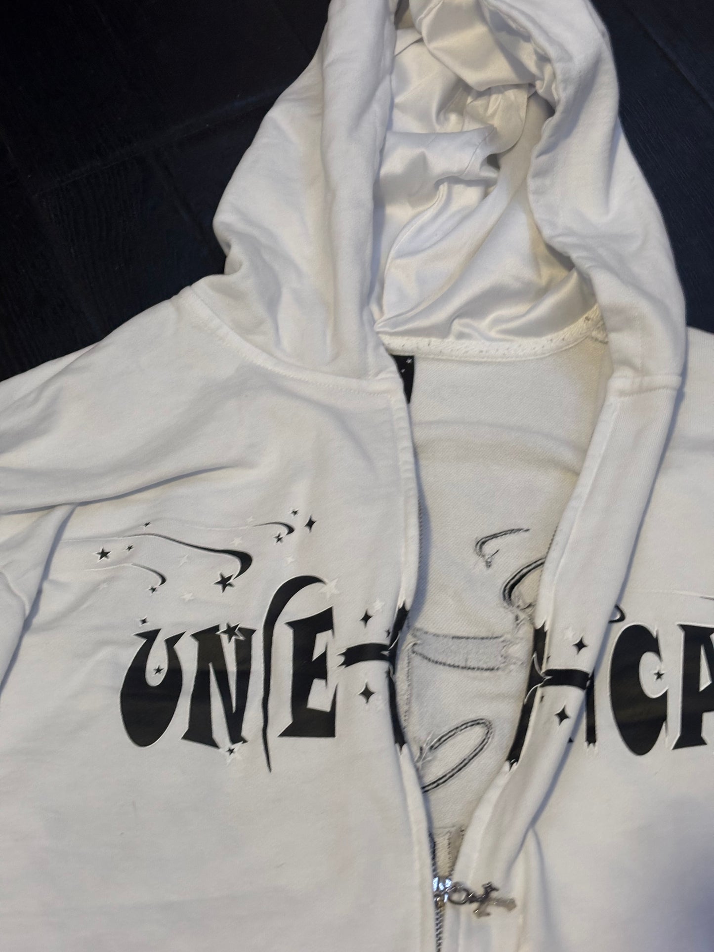 White Unethical zipup hoodie