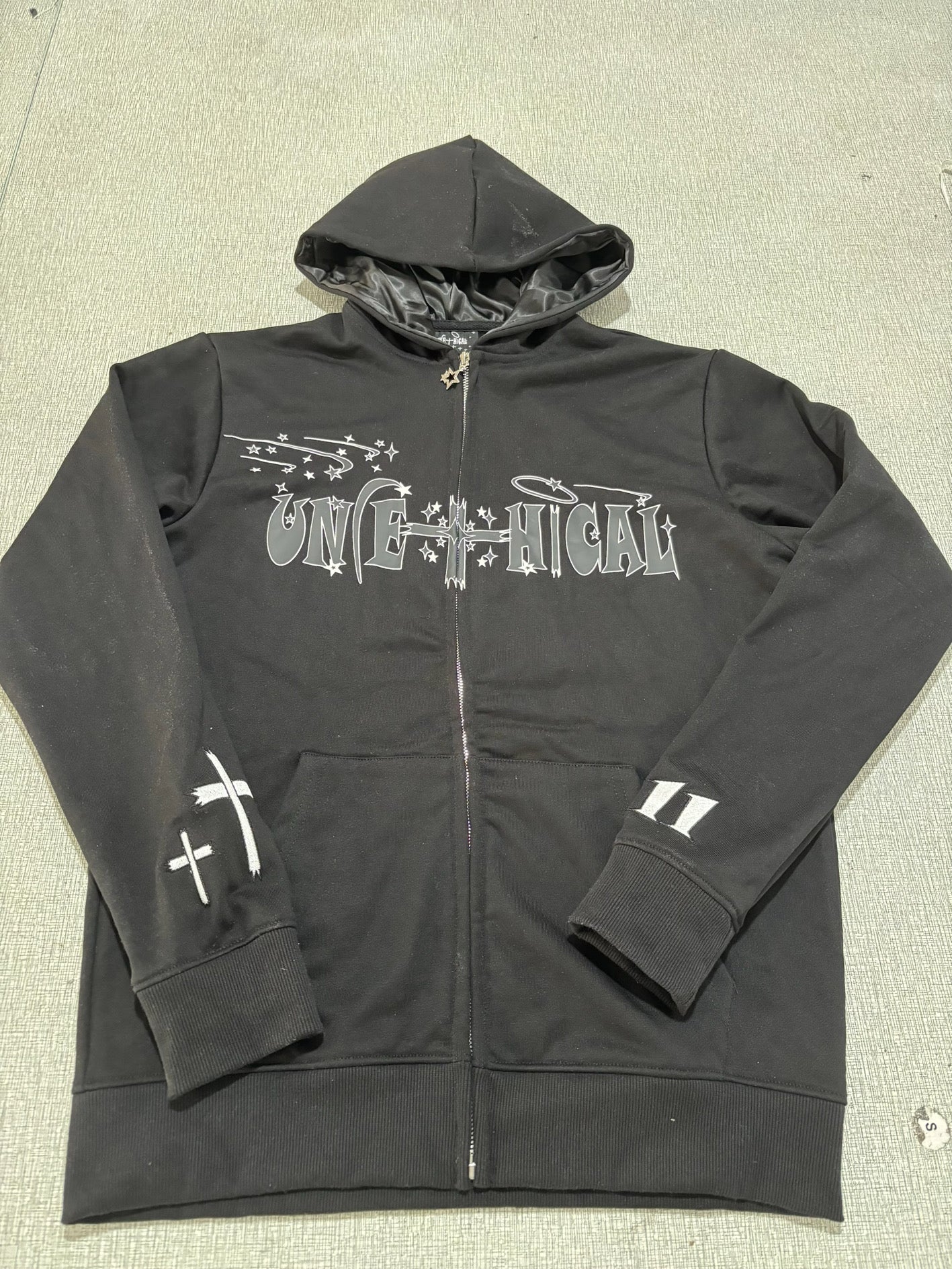Black unethical zipup hoodie