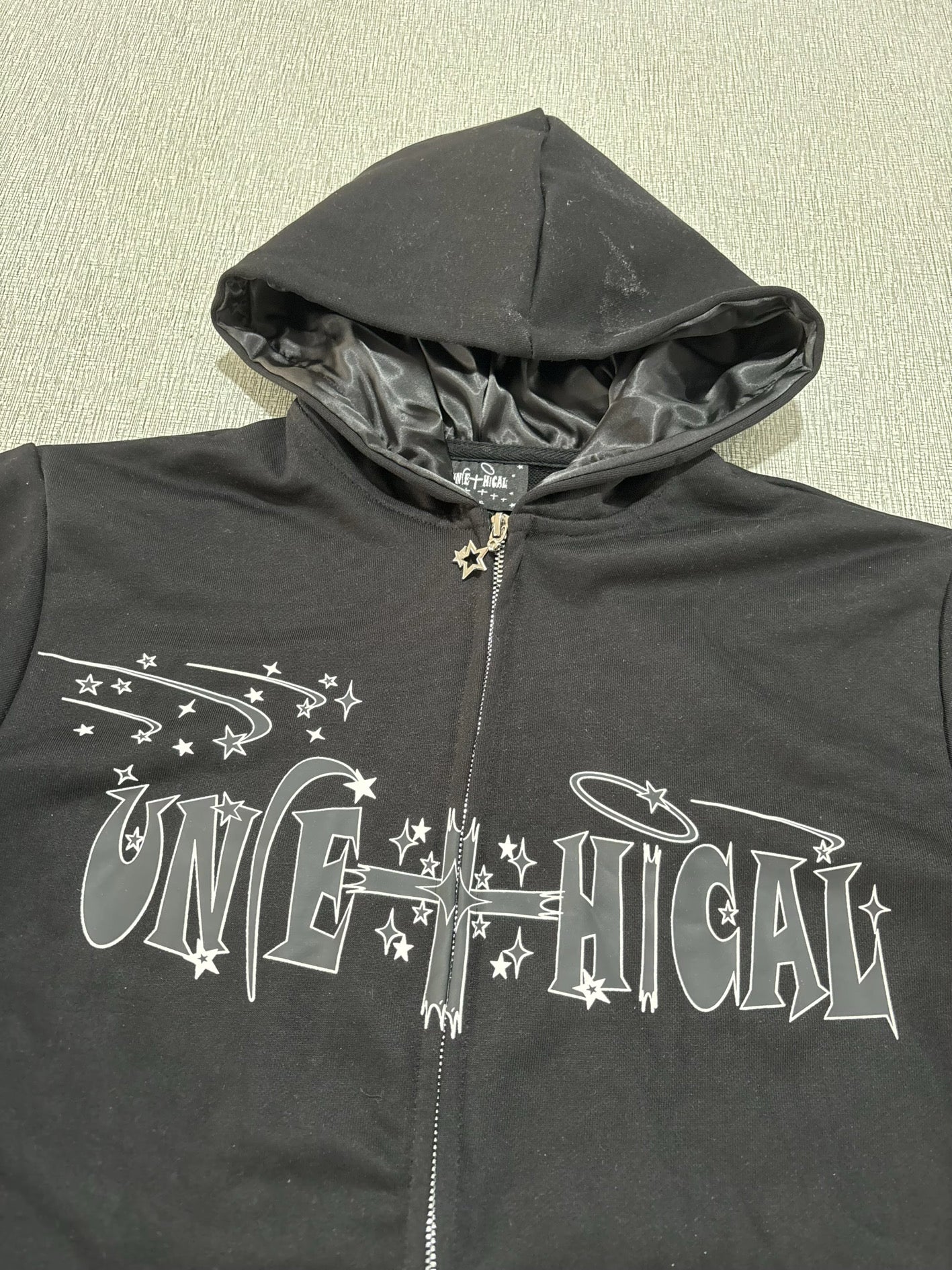 Black unethical zipup hoodie