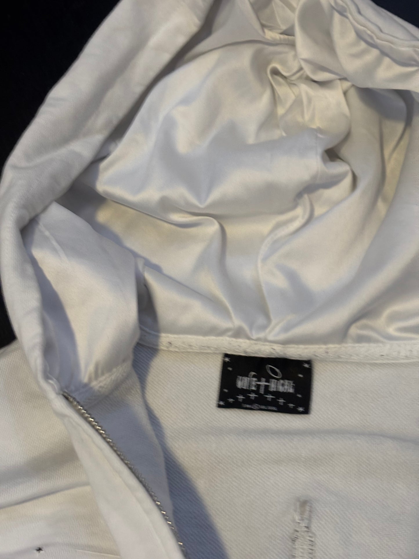 White Unethical zipup hoodie