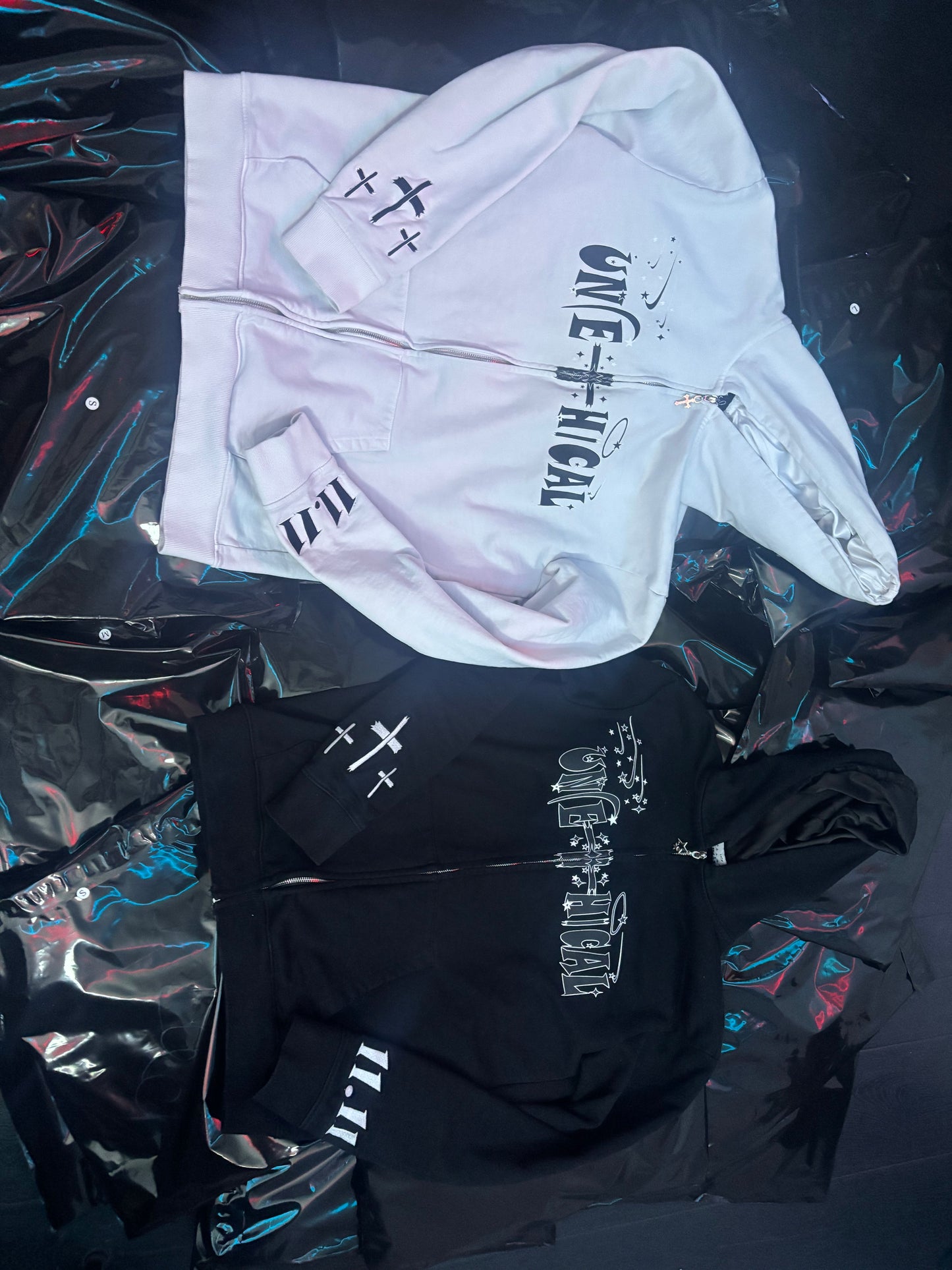 White Unethical zipup hoodie