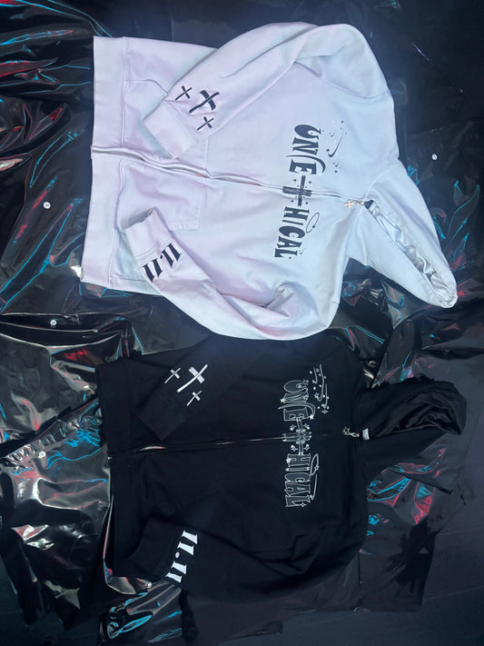 Black unethical zipup hoodie