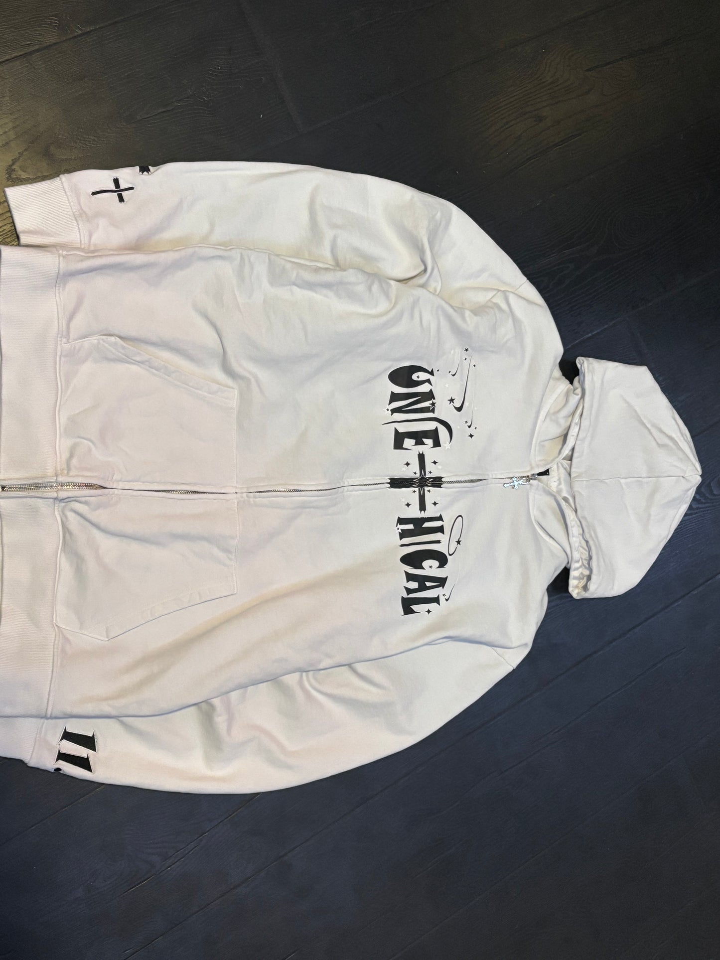 White Unethical zipup hoodie