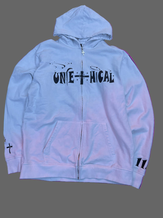 White Unethical zipup hoodie